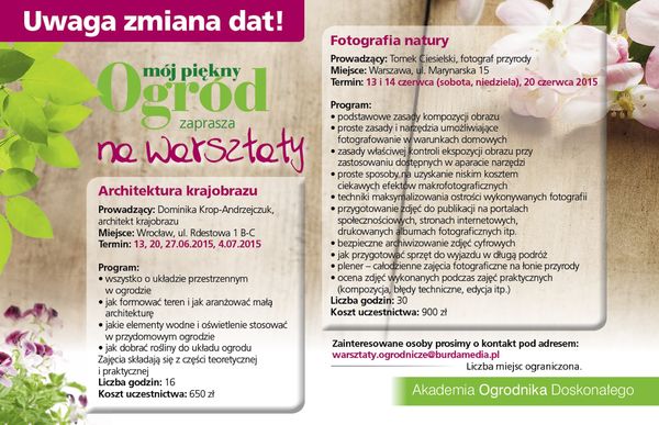 Informacje o warsztatach Mojego Pięknego Ogrodu