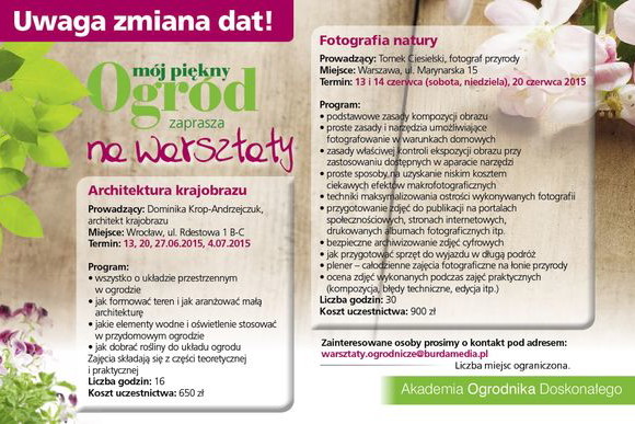 Informacje o warsztatach Mojego Pięknego Ogrodu
