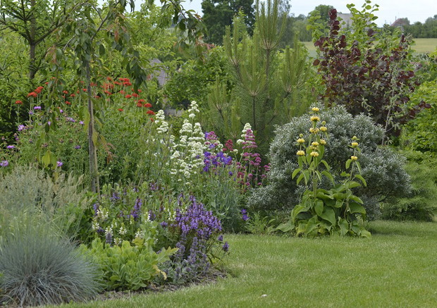 Prawa strona rabaty kwietnej i trawiastej.