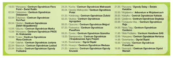 Dokładna rozpiska miast oraz miejsc, w których odbędą się spotkania w ramach akcji "Ogród Marzeń"