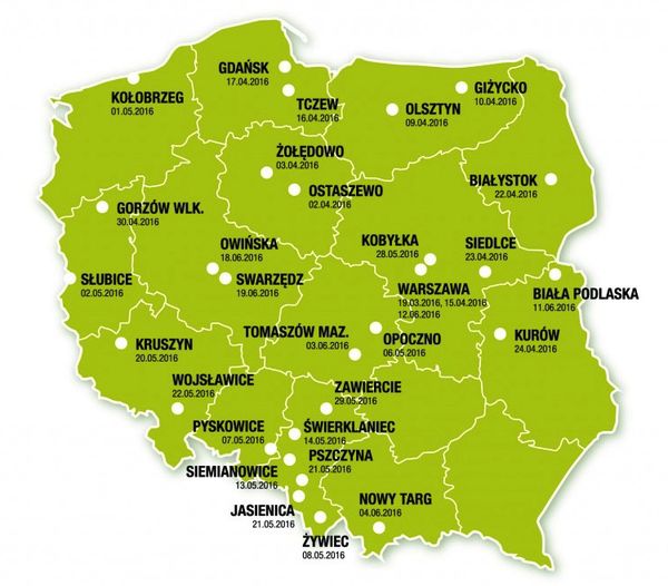 Mapa spotkań w ramach akcji Ogród Marzeń