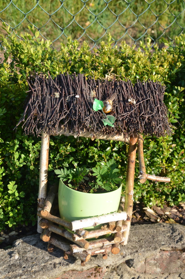 Ozdobny domek , a w nim aksamitki :)