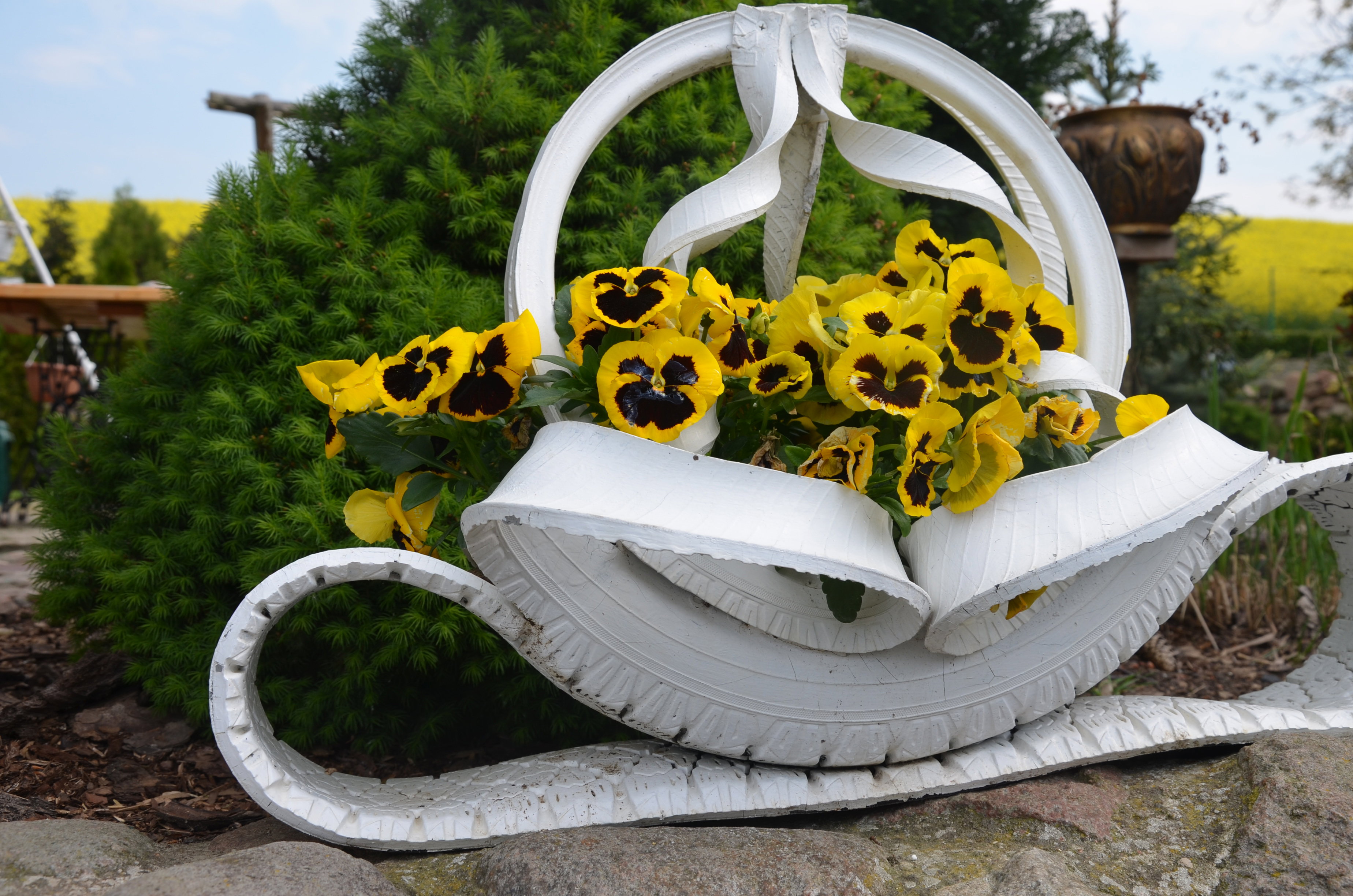 Z opony zrobiona ozdobna donica :)