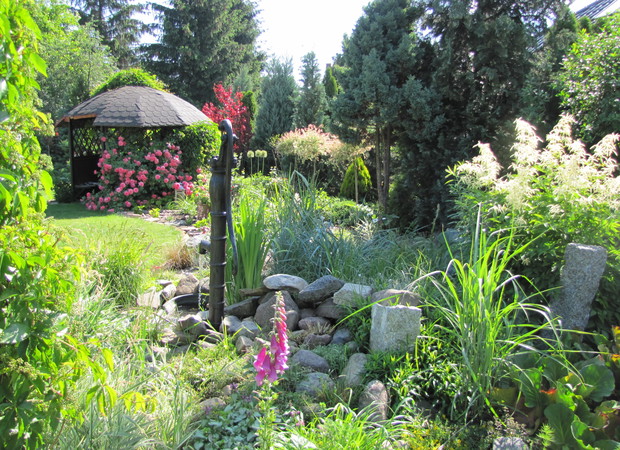 Oczko wodne ze skalniakiem.