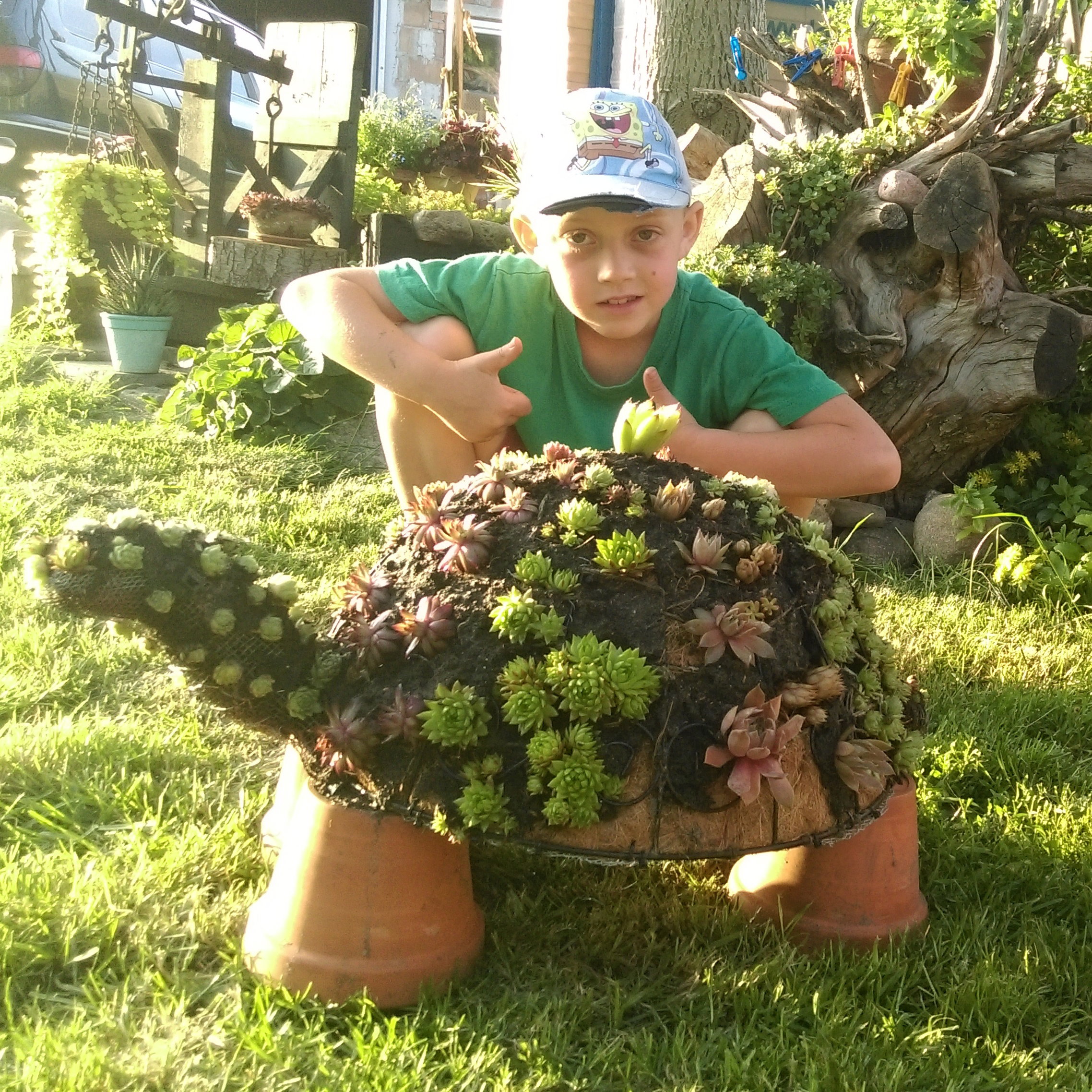 Marcinek i żółw Grześ.