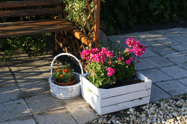 Stare skrzynki i koszyk z przed lat odnowione