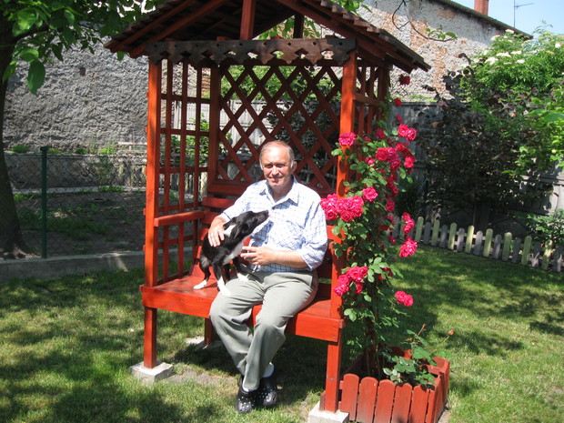 Mała altanka z ławką