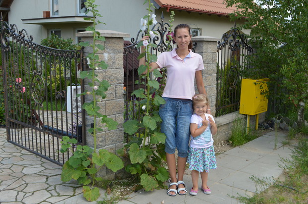Prezentujemy z córką nasze tegoroczne malwy przed ogrodzeniem
