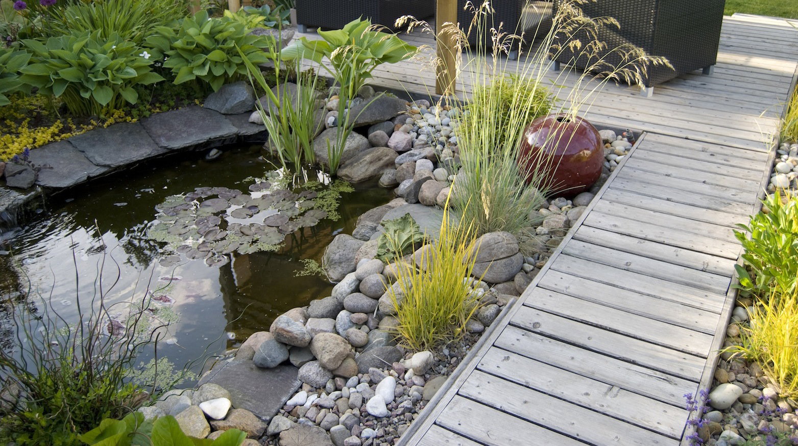 Oczko wodne może napawać swoich właścicieli prawdziwą dumą. Odpowiednio planując nie tylko roślin wokół zbiornika, ale i np. zintegrowany z nim pomost czy taras, uzyskamy przyjemny i atrakcyjny wizualnie element ogrodu. (zdj.: iStock)