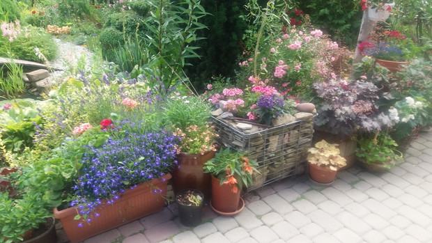 donice z kwiatami przy kąciku wypoczynkowym