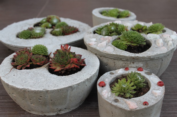 W tym sezonie spróbowaliśmy samodzielnie wykonać z dziećmi doniczki na sukulenty z betonu. Świetna zabawa.