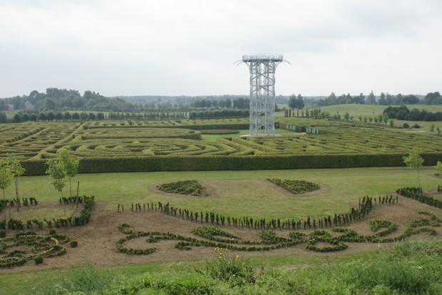 Widok na wieżę i labirynt.
