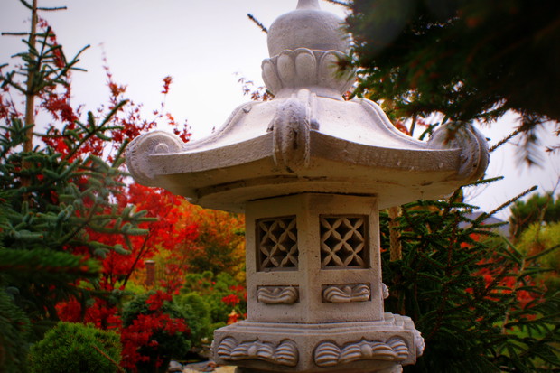 Latarnia na tle jesiennego ogrodu