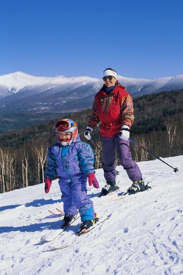 mama, dziecko, narty, zima, góry, nauka