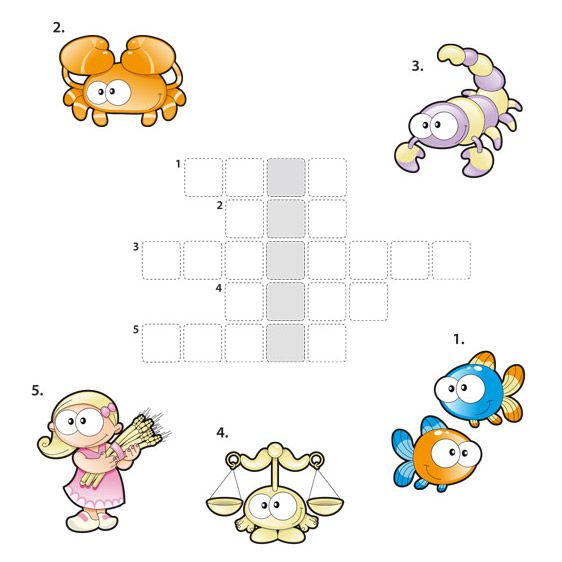 Znaki zodiaku w krzyżówce dla dzieci