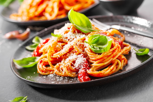 Pasta with tomato sauce and parmesan