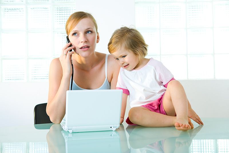 mama, niemowlę, komputer, telefon