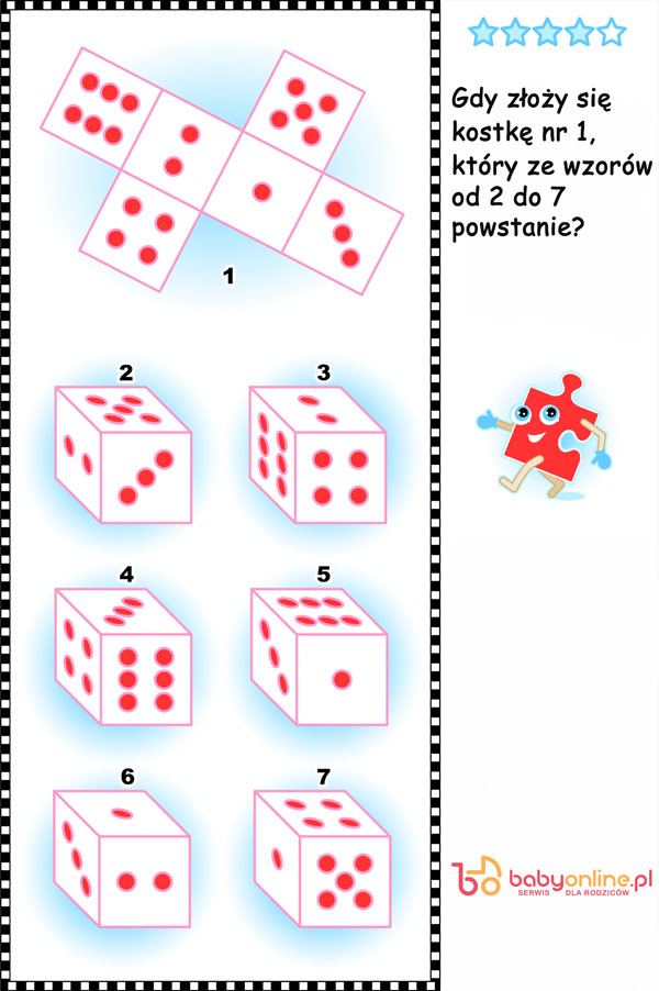 Visual math puzzle with dice cubes