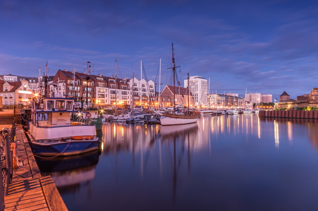 Gdansk harbor and marina in the night