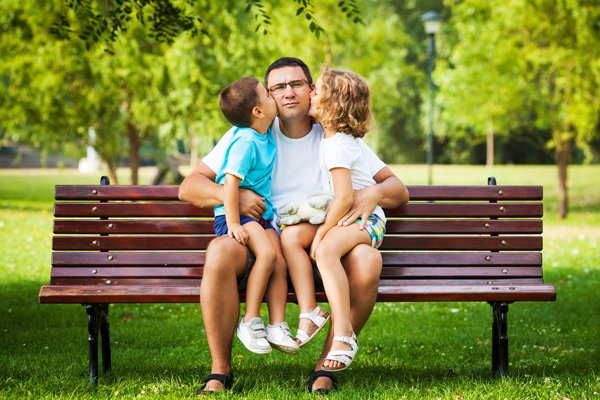 tata, dzieci, ławka, park,