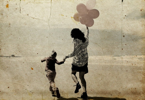 mama, dziecko, wakacje, balony