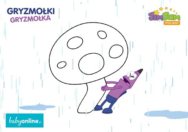 Kolorowanka do druku - muchomorek. Gryzmołki z Gryzmołkiem