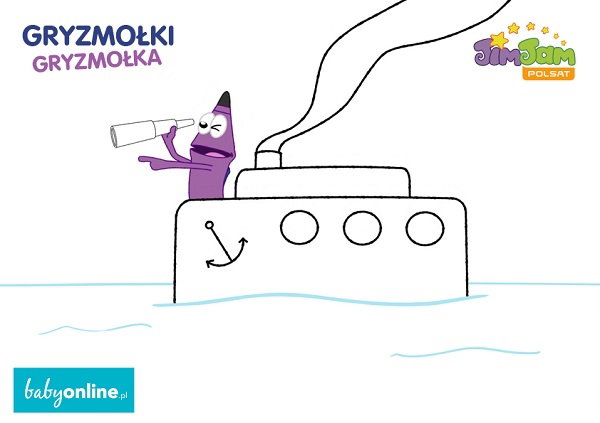 Kolorowanka do druku - statek. Gryzmołki z Gryzmołkiem