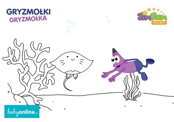 Kolorowanka do druku - podwodny. Gryzmołki z Gryzmołkiem