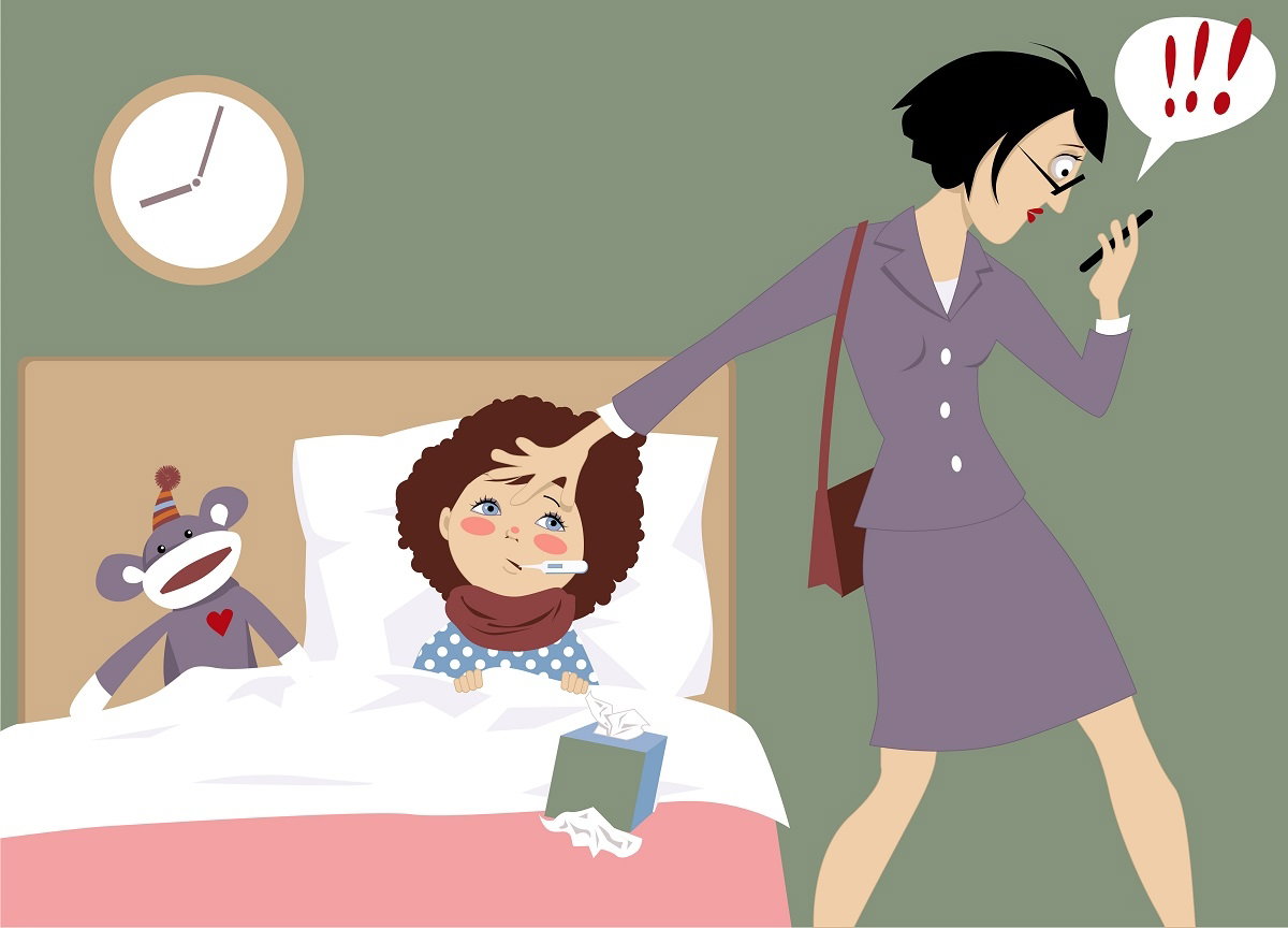 Chore dziecko, pracująca mama - wolne na dziecko