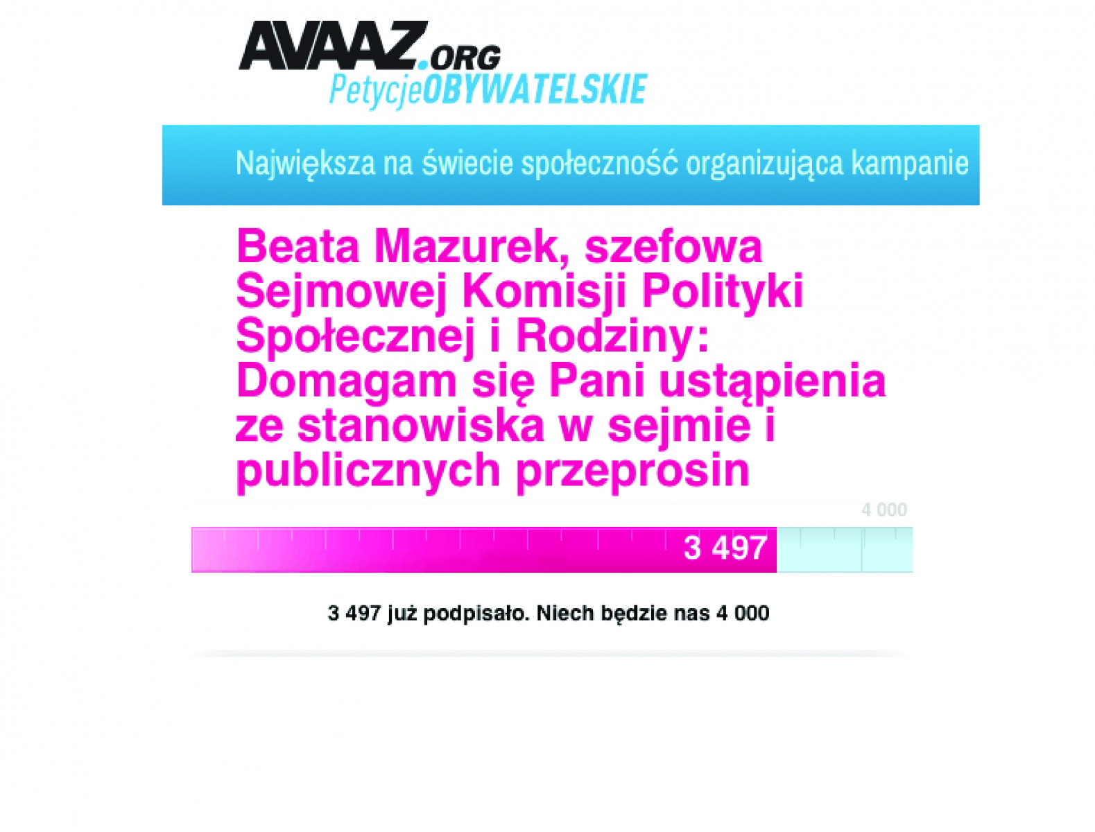 petycja avaaz - w sprawie Beaty Mazurek