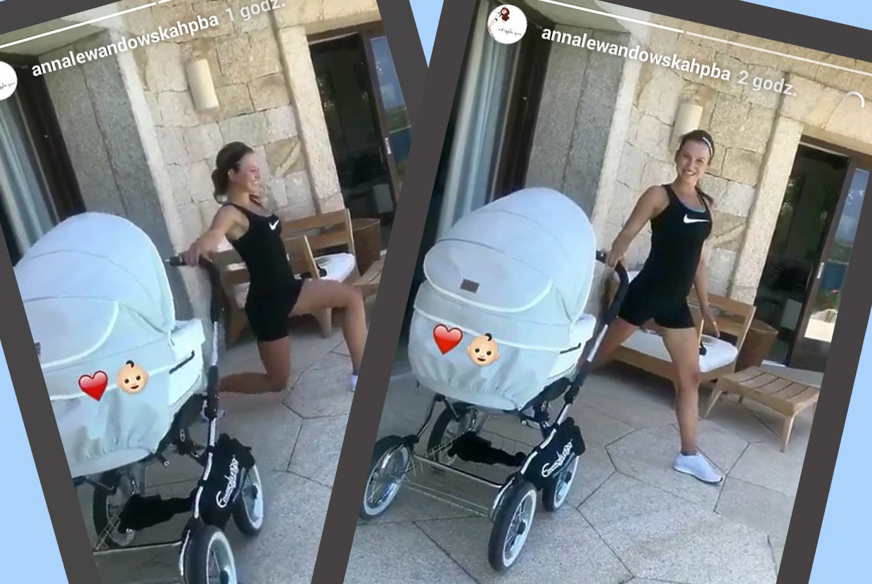 Anna Lewandowska ćwiczy z małą Klarą w wózku