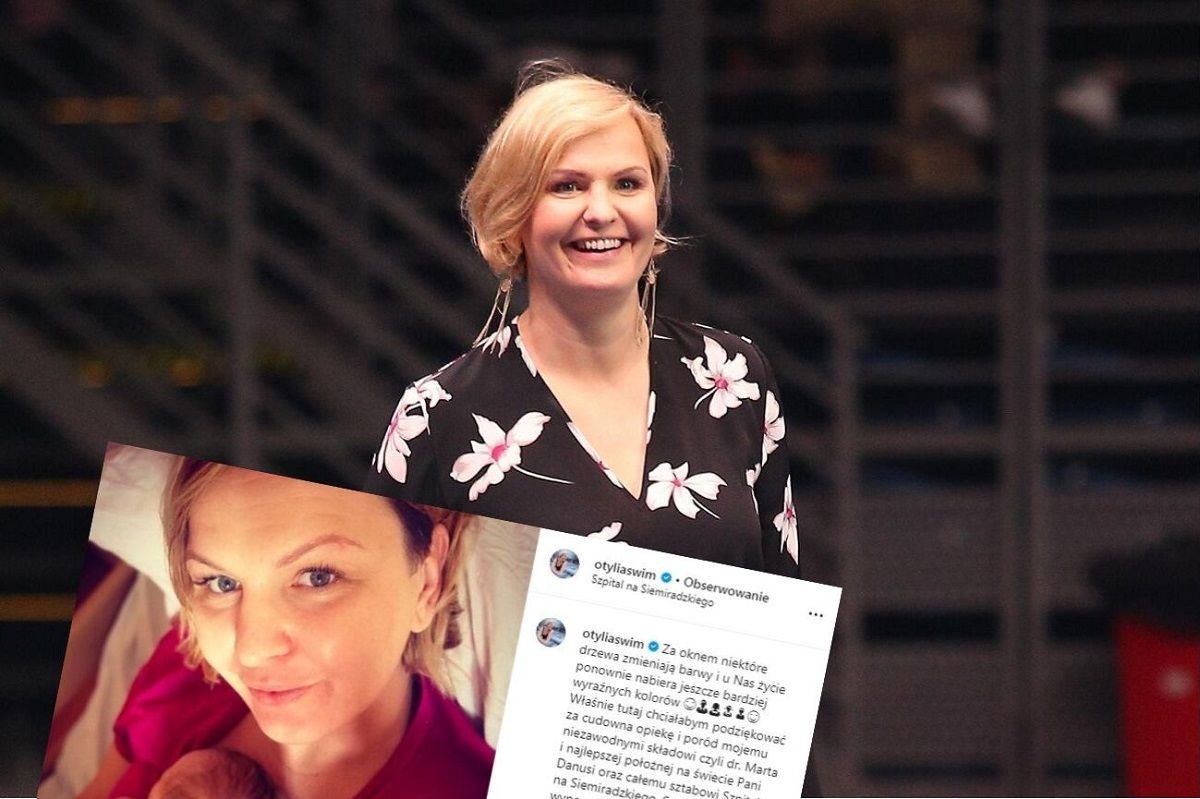 Otylia Jędrzejczak z drugim dzieckiem po porodzie