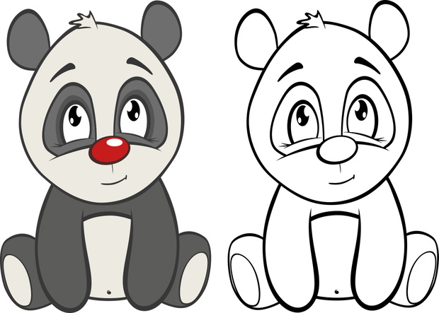 Vector Illustration of a Cute Cartoon Character Panda for you Design and Computer Game. Coloring Book Outline Set