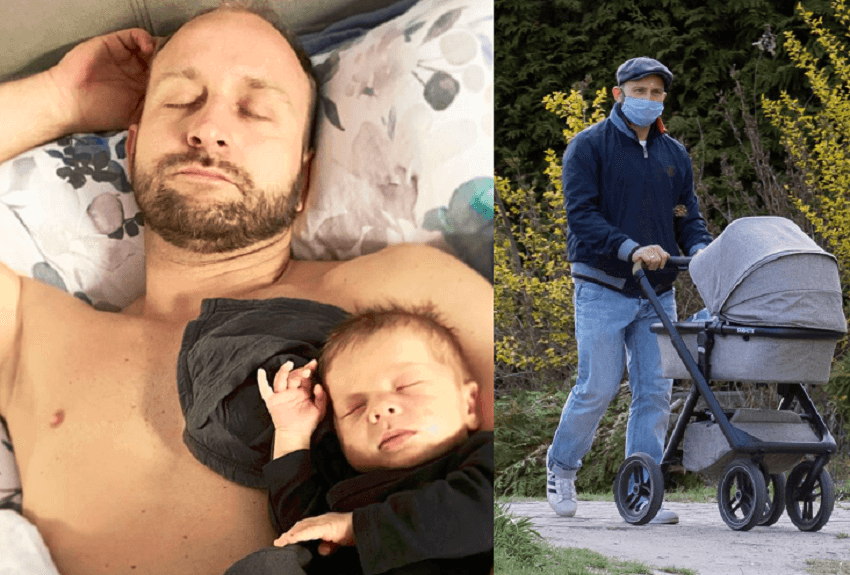 Borys Szyc na spacerze z synkiem