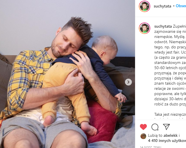 Tata opiekuje się dzieckiem suchy tata