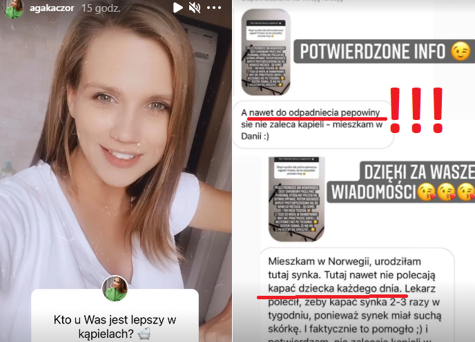 Agnieszka Kaczorowska pierwsza kąpiel