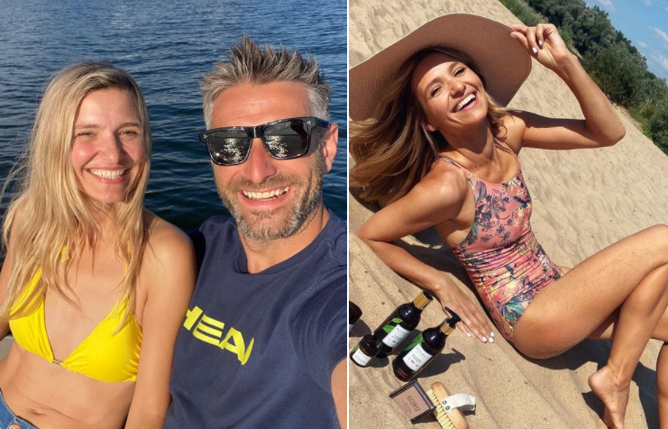 Joanna Koroniewska w kostiumie kąpielowym córki