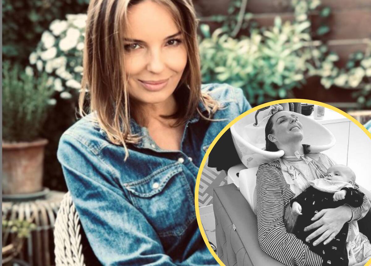 Agnieszka Włodarczyk z dzieckiem u fryzjera