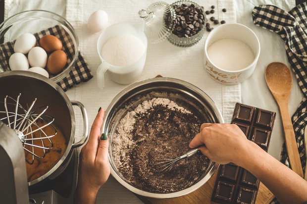 Ingredients for flour products or dessert. Cooking Cupcakes. Rur