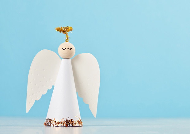 Christmas greeting card mock up with paper angel and christmas t