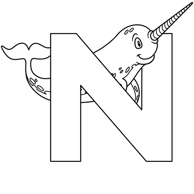 animal alphabet. capital letter N, Narwhal. vector illustration.