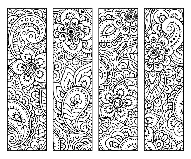 Bookmark for book - coloring. Set of black and white labels with