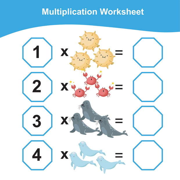 Multiplication Worksheet for children. Counting math worksheet.