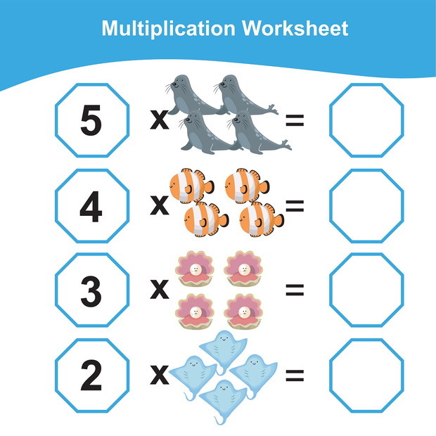 Multiplication Worksheet for children. Counting math worksheet.