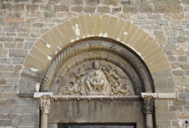 Romanesque tympanum in the Cathedral of Manresa, La Seu, Barcelo