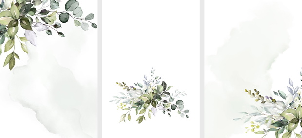 Ready to use Card. Herbal Watercolor invitation design with leav