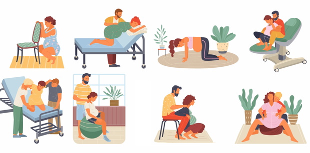 Pregnant Woman, Birth Positions, Infant Vector