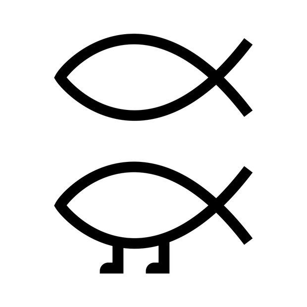 Ichthys and Darwin fish with legs