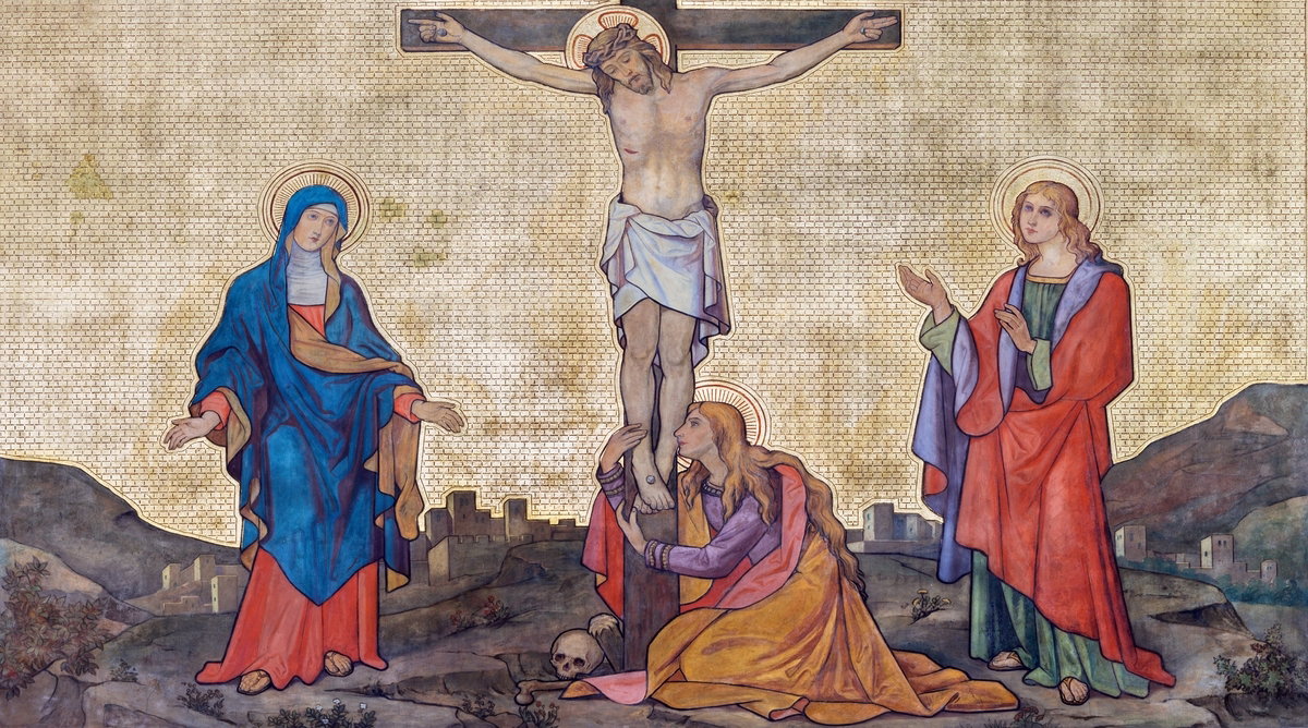 The fresco of Crucifixion in church kostel Svatého Cyrila a Metodeje probably by Gustav Miksch and Antonin Krisan