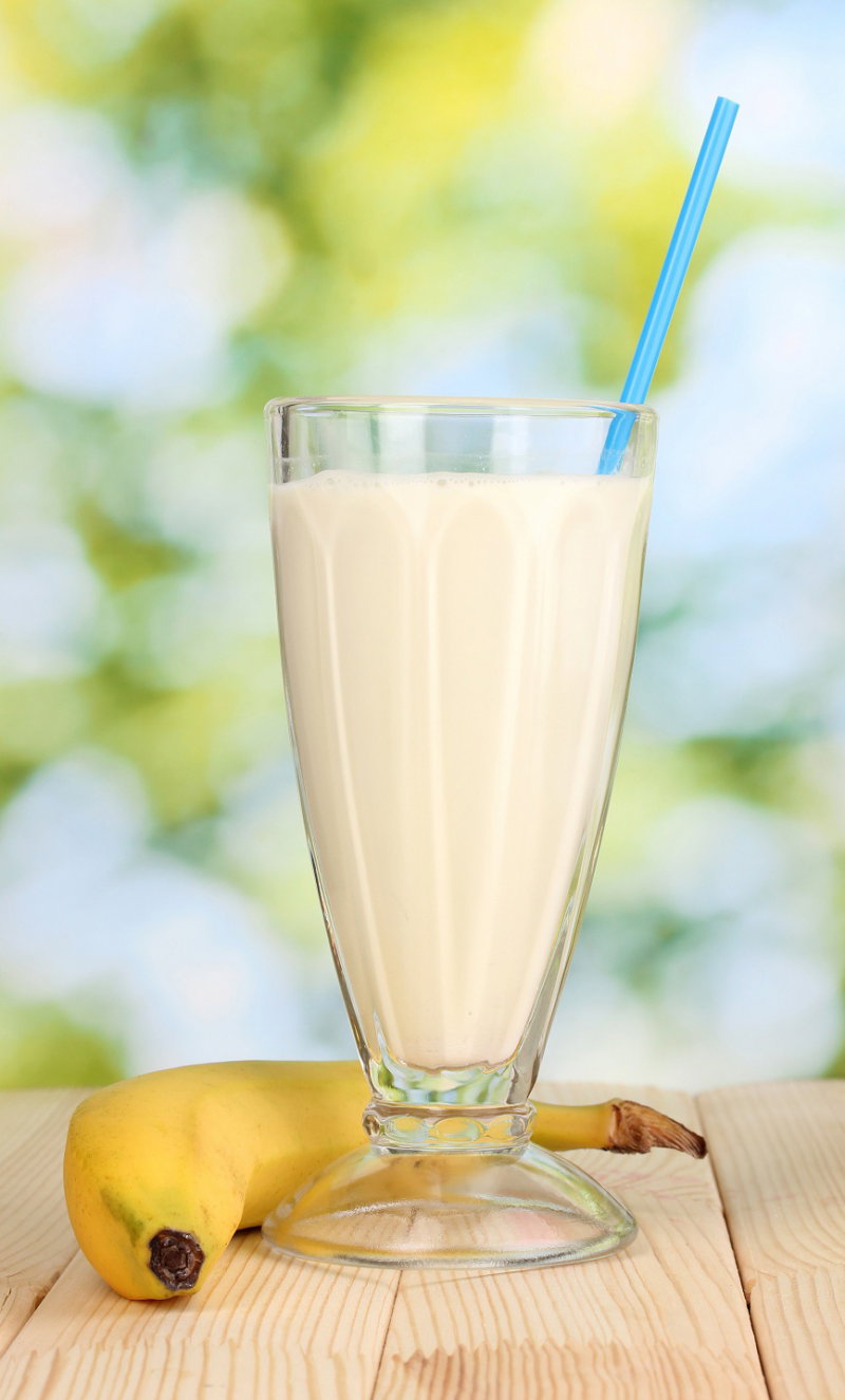 koktajl, banan, jogurt, mleko, owoce